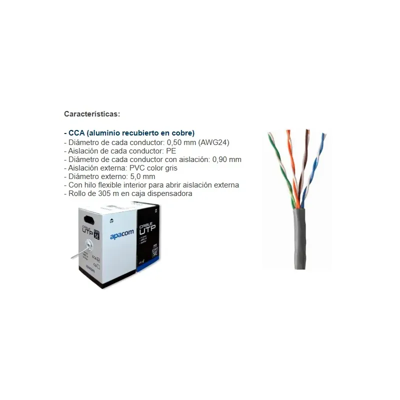 Cable UTP APACOM Cat5e CCA (cobre sobre aluminio)