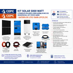 Kit Solar Victron 5kW – 8 Paneles LONGi 645Wp + Batería Pylontech 15kWh