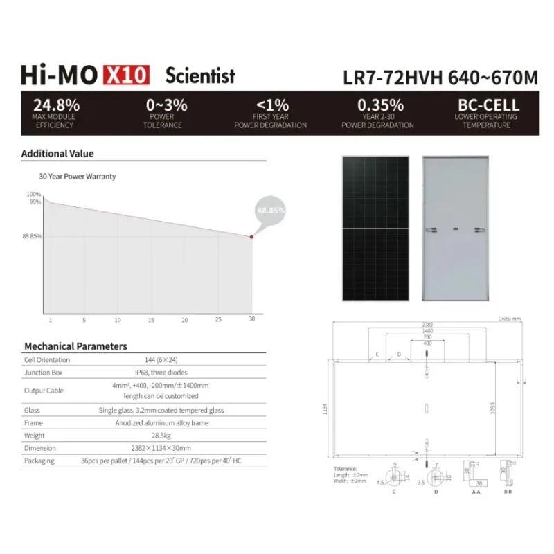Panel Solar LONGi 645W Hi-MO X10 LR7-72HVH-645M|Apto Costa SEC|CEPC Ingeniería